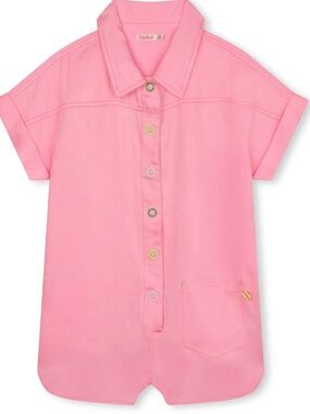 Billieblush Pink Short-Sleeve Button Romper Shirt